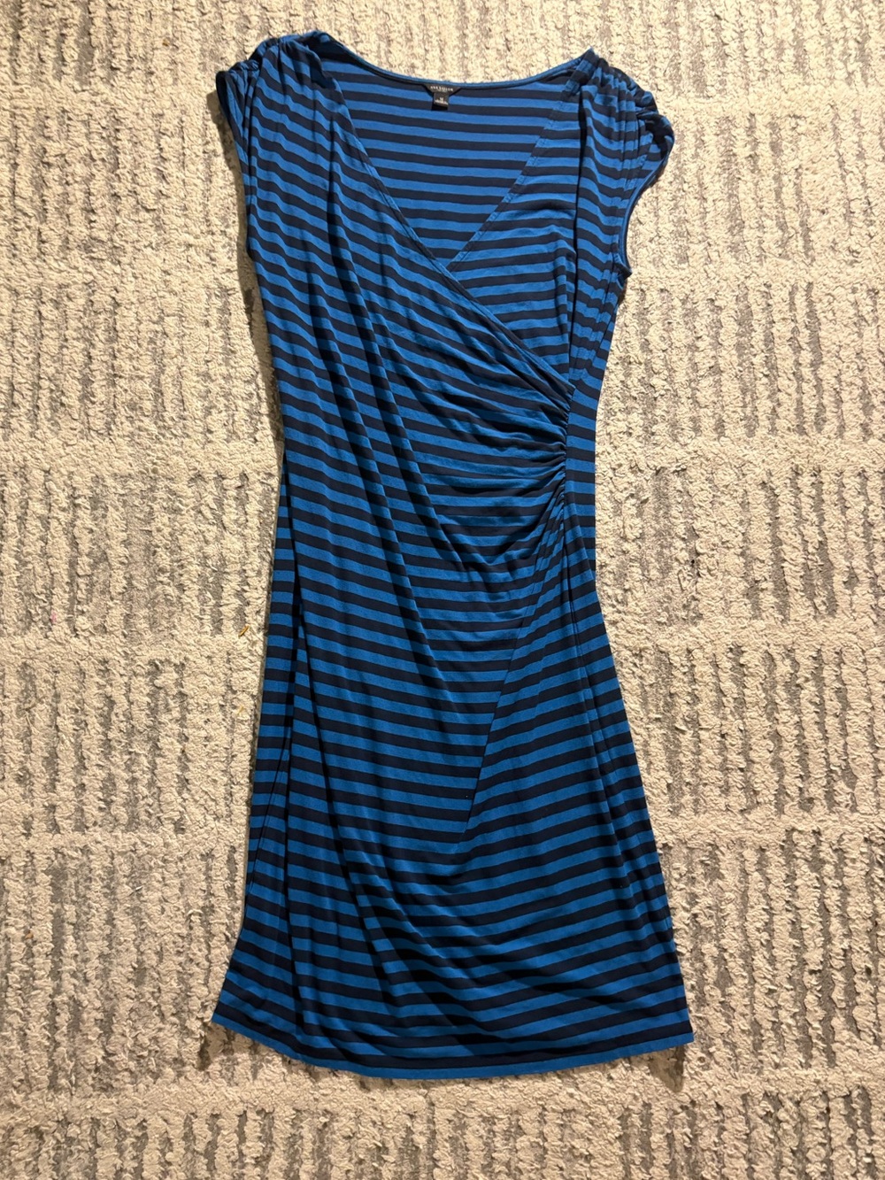 Ann Taylor blue striped wrap ruched dress size M